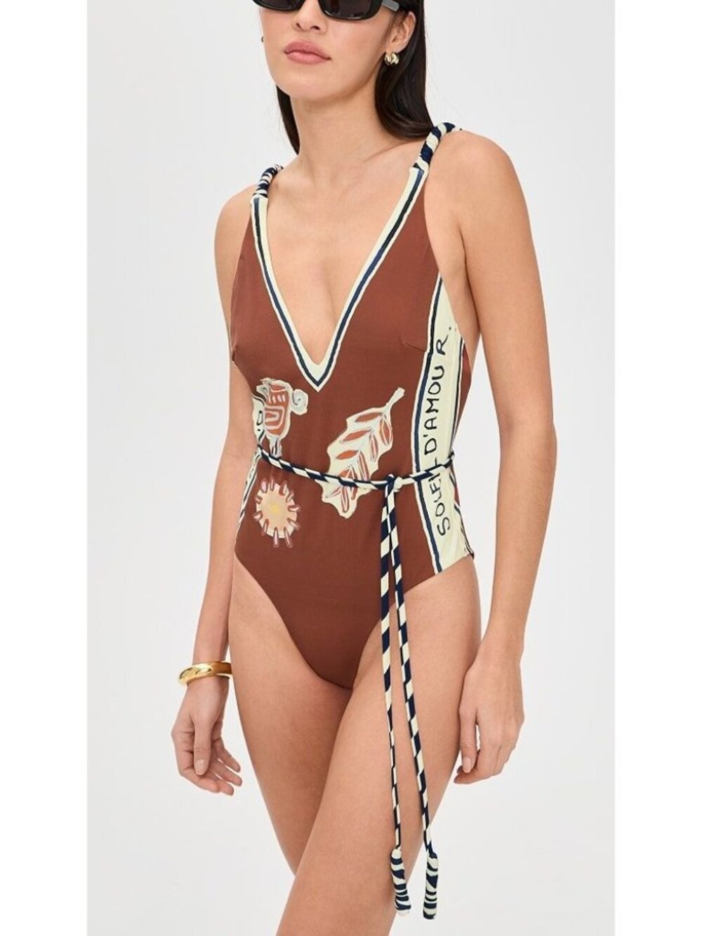 NWT Alémais Soleil D'Amour V Neck One Piece Swimsuit Rust Size Small - Picture 2 of 13